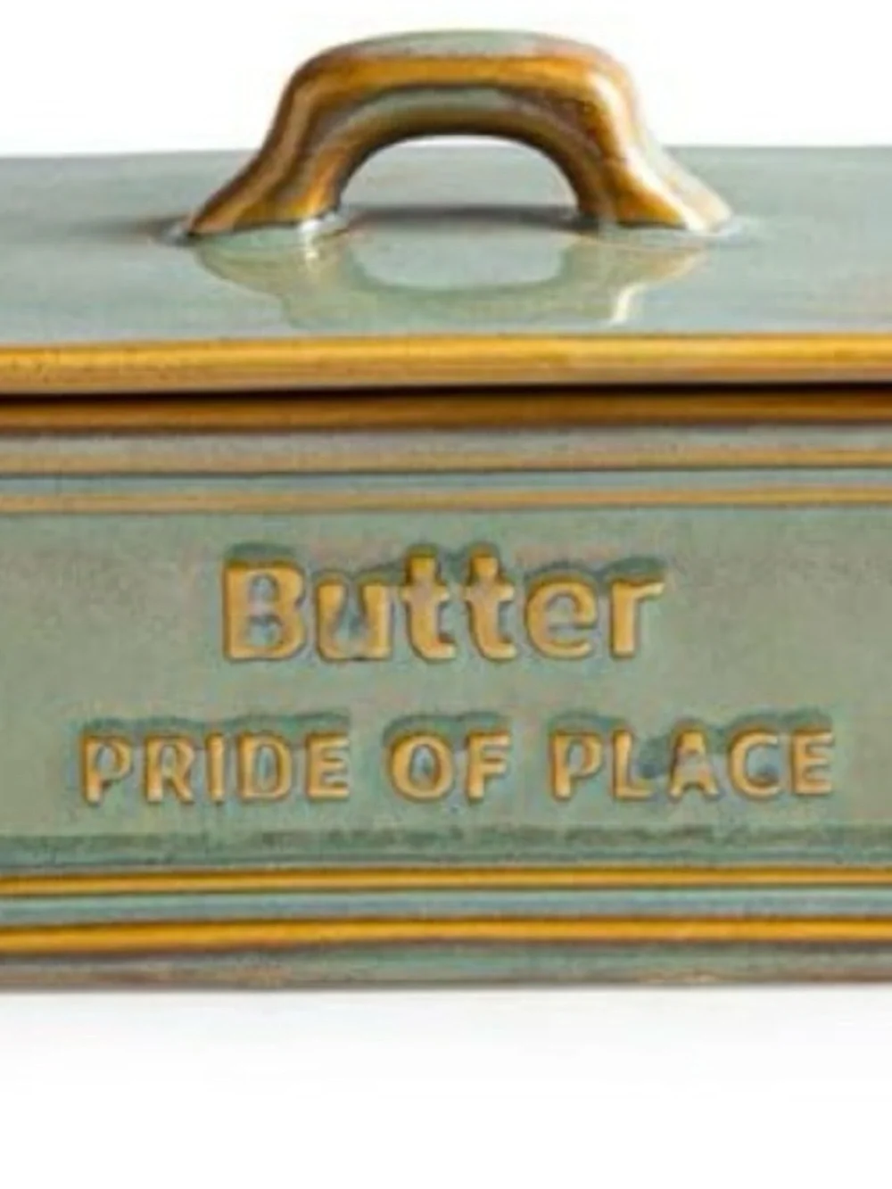Glazed Ceramic Butter Dish with Raised Lettering
